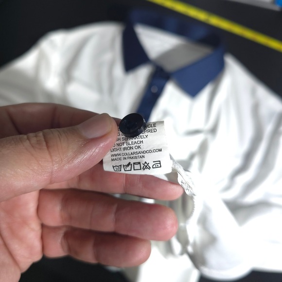 Collars & Co Mens 2XL White Navy Dress Collar Polo Shirt Polyester Short Sleeve - Picture 8 of 9